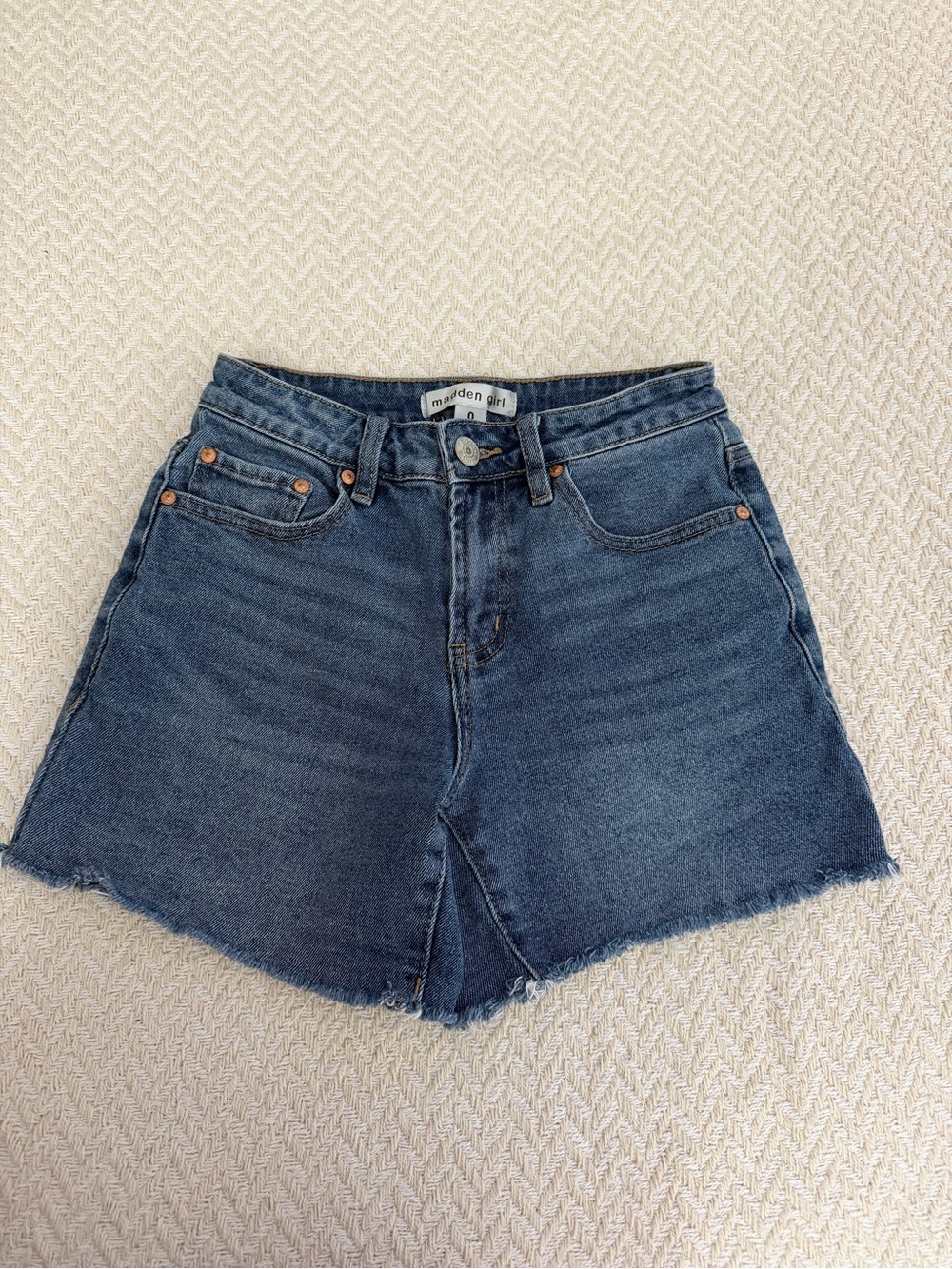 Madden Girl Dark Blue High-Rise Frayed Denim Shorts